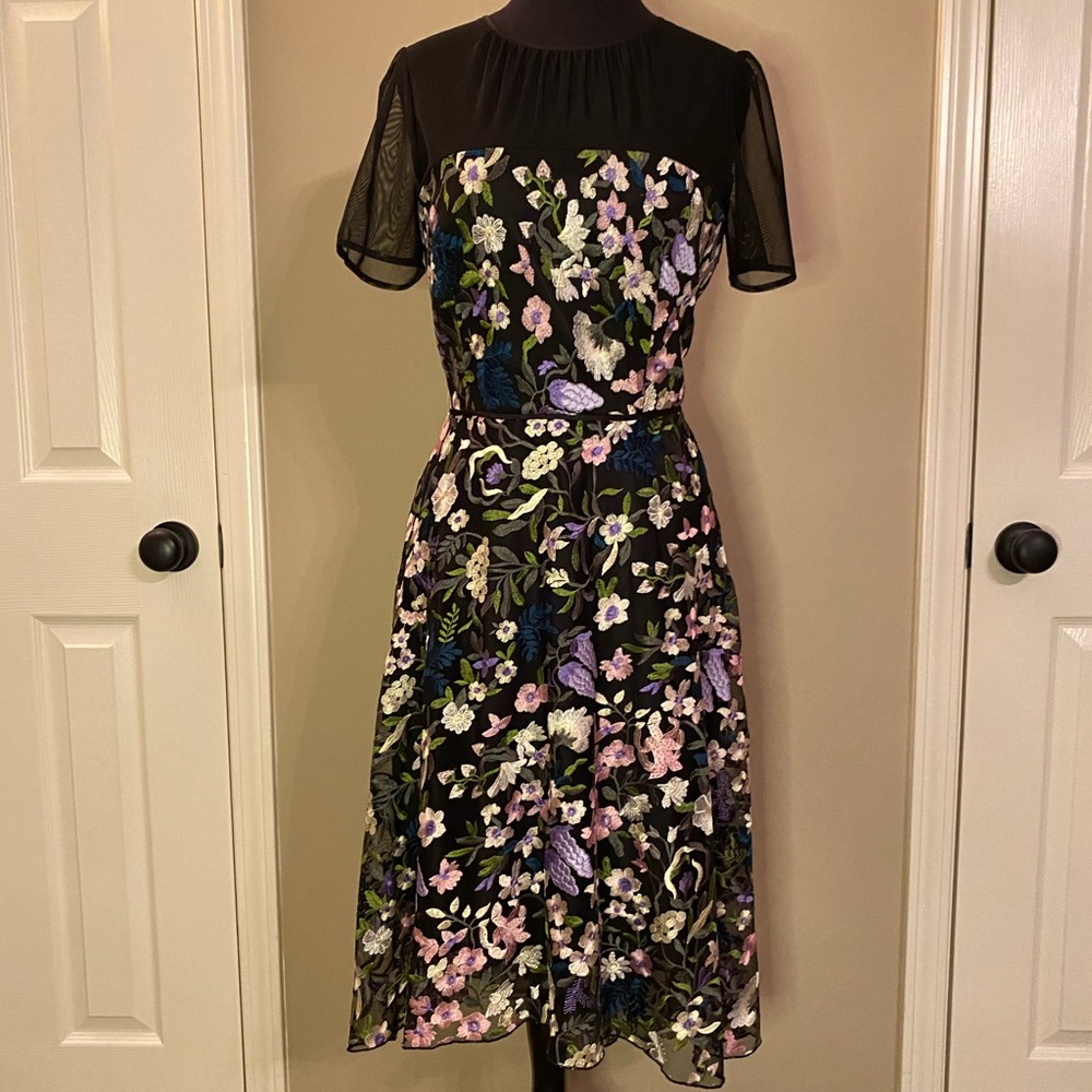 ALEX MARIE Black Mesh Floral Dress Size 8